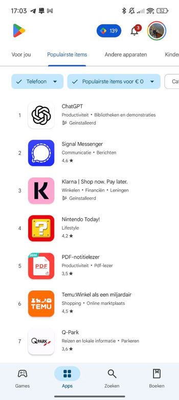 Google Play Store charts