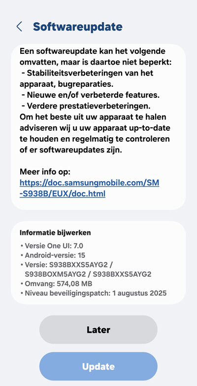 Galaxy S25 augustus update