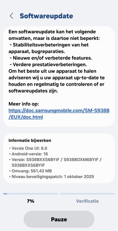 Galaxy S25 beveiligingsupdate oktober