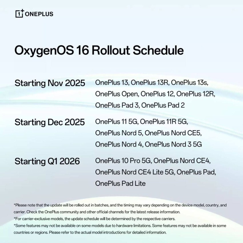 OnePlus updateschema Android 16