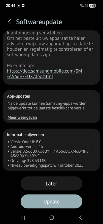 Samsung Galaxy A56 oktober update