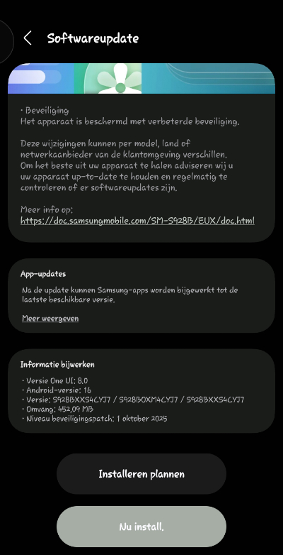 Samsung Galaxy S24 update oktober