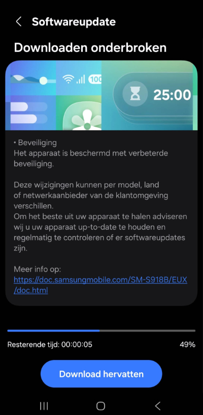 Samsung Galaxy S23 beveiligingsupdate november 2025