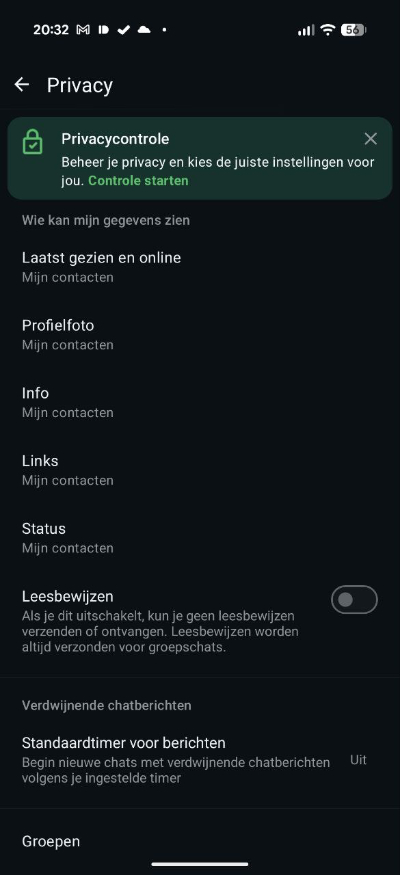 WhatsApp privacy-instellingen