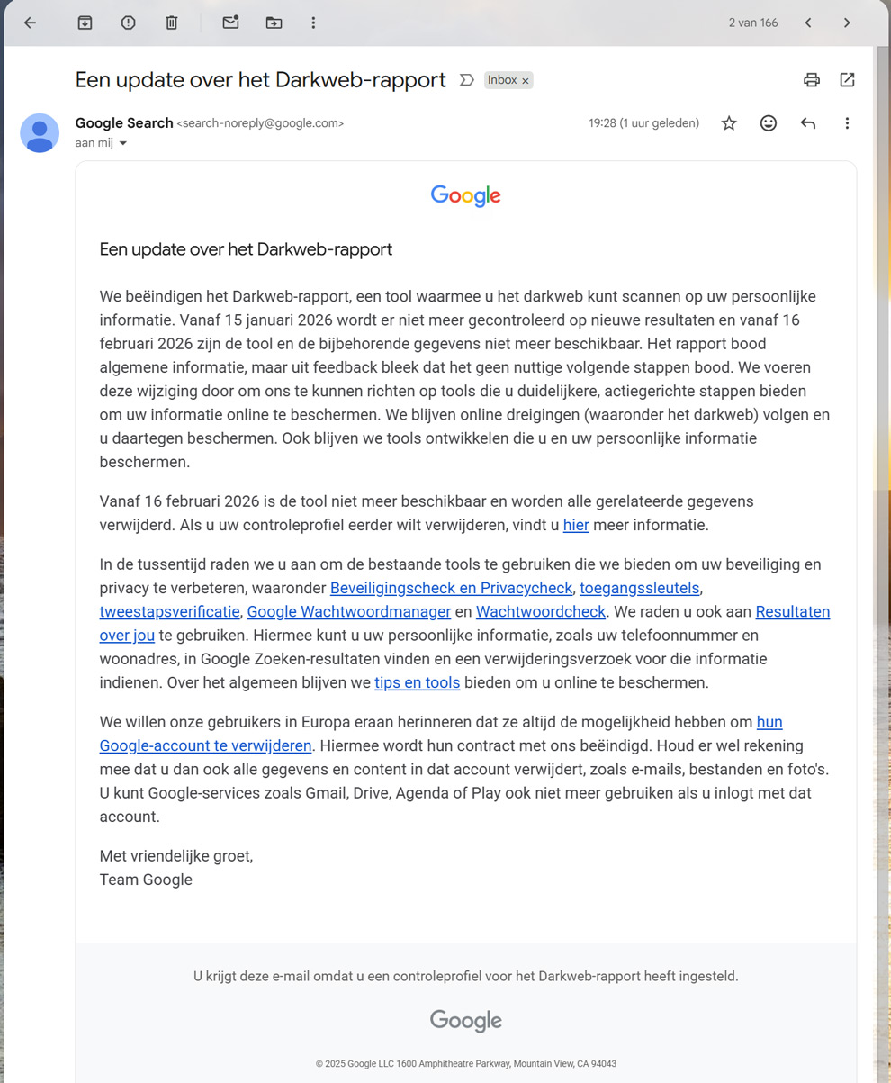Google Darkweb stopt