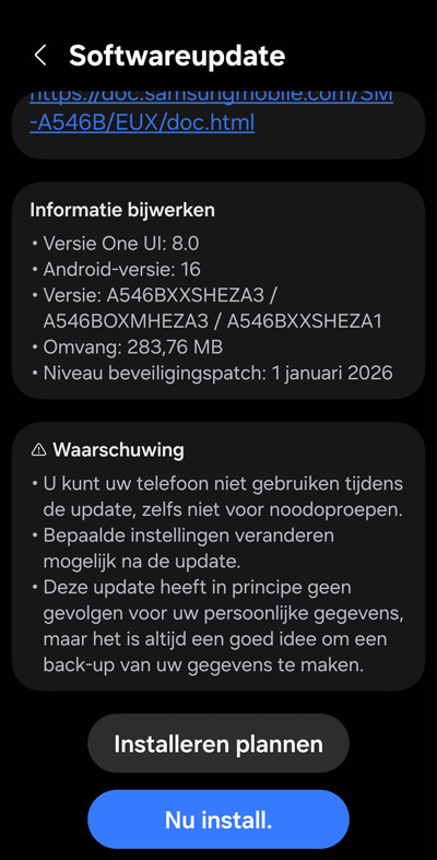 Samsung Galaxy A54 januari-update