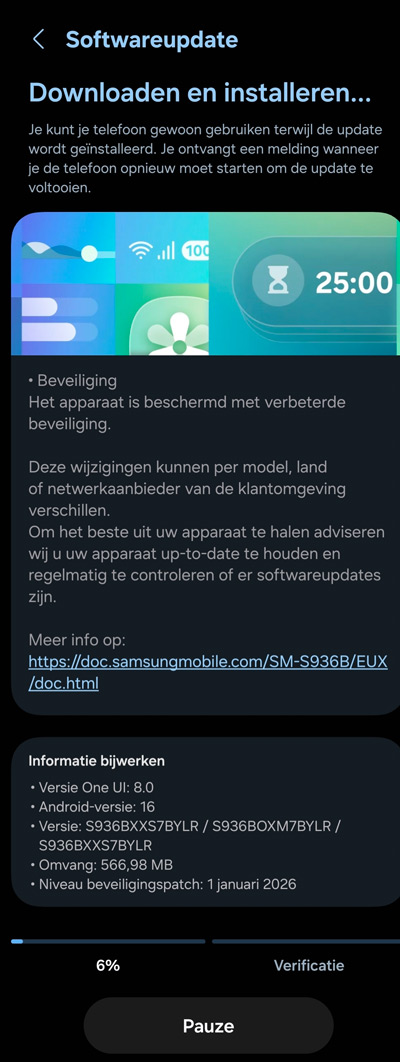 Samsung Galaxy S25 januari-update