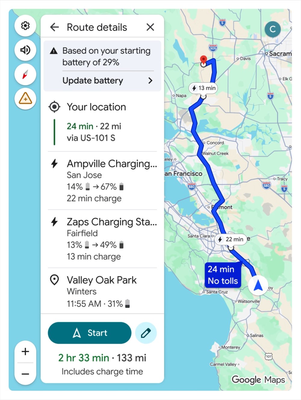 EV routeplanner Maps Android Auto
