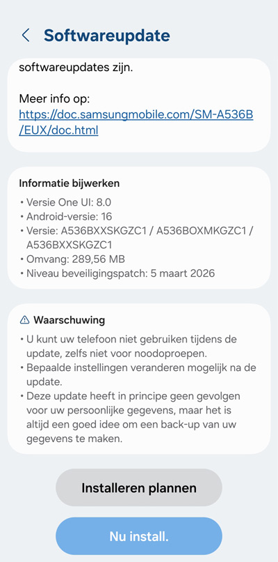 Galaxy A53 beveiligingsupdate maart 2026