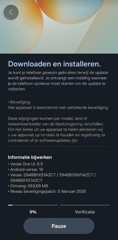 Samsung Galaxy S26 februari-update