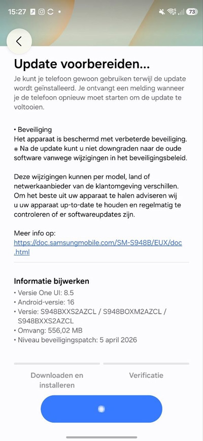 Galaxy S26 beveiligingsupdate april 2026