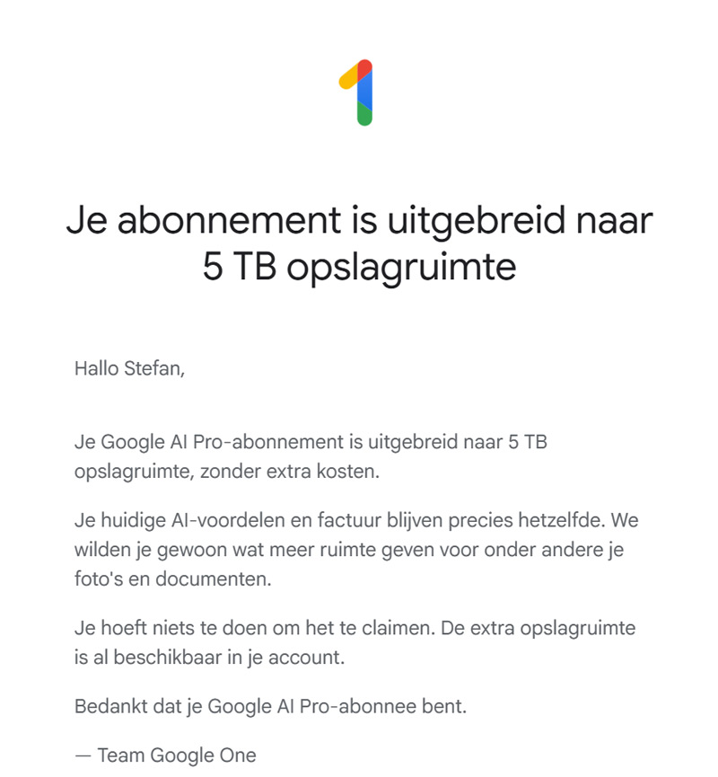 Google AI Pro opslagruimte