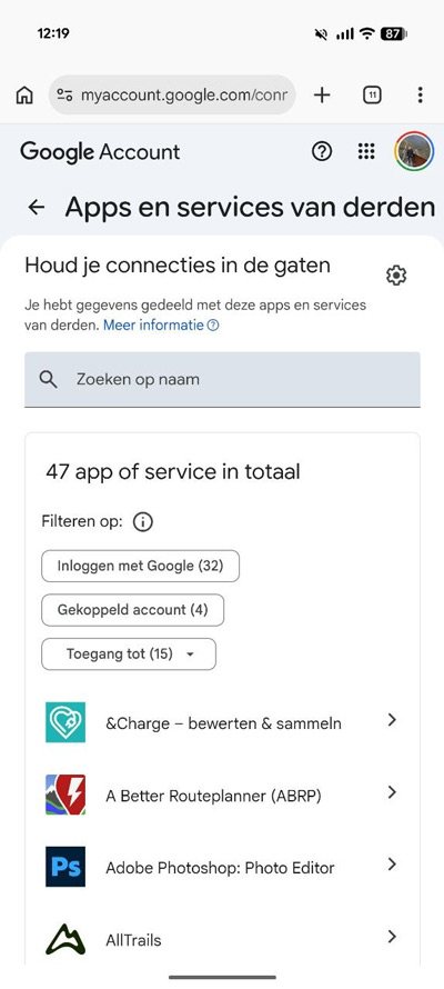 Privacy toegang Google Account