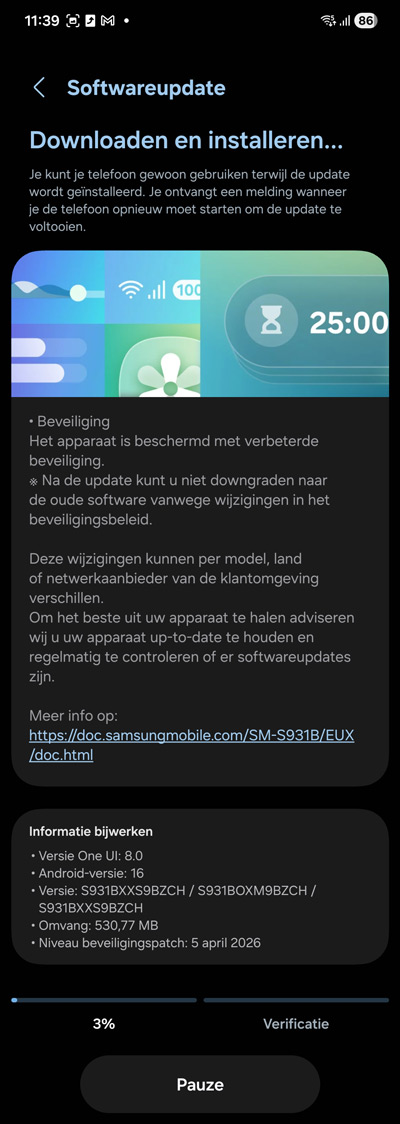 Samsung Galaxy S25 beveiligingsupdate april