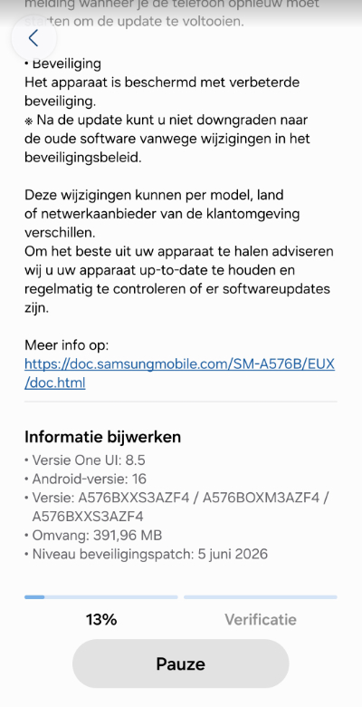 Galaxy A57 beveiligingsupdate juni