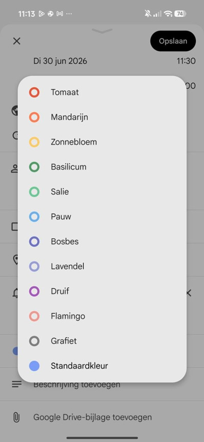 Google Agenda oude kleuren