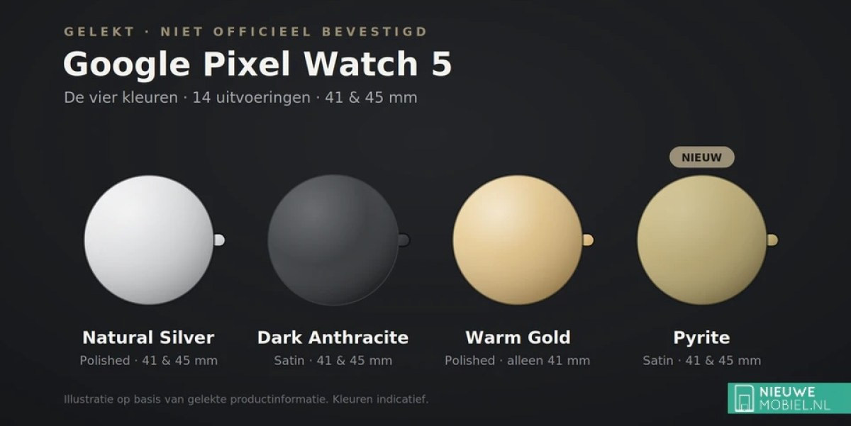 Google Pixel Watch 5 kleuren